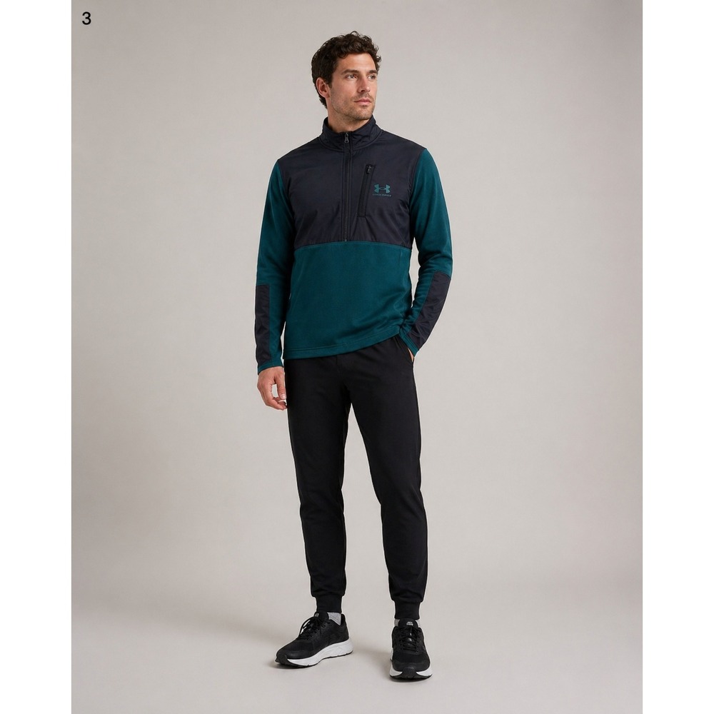 Under Armour 1/2 Zip Fleece Sweatshirt Mens M Loose Coldgear Green Black Pockets